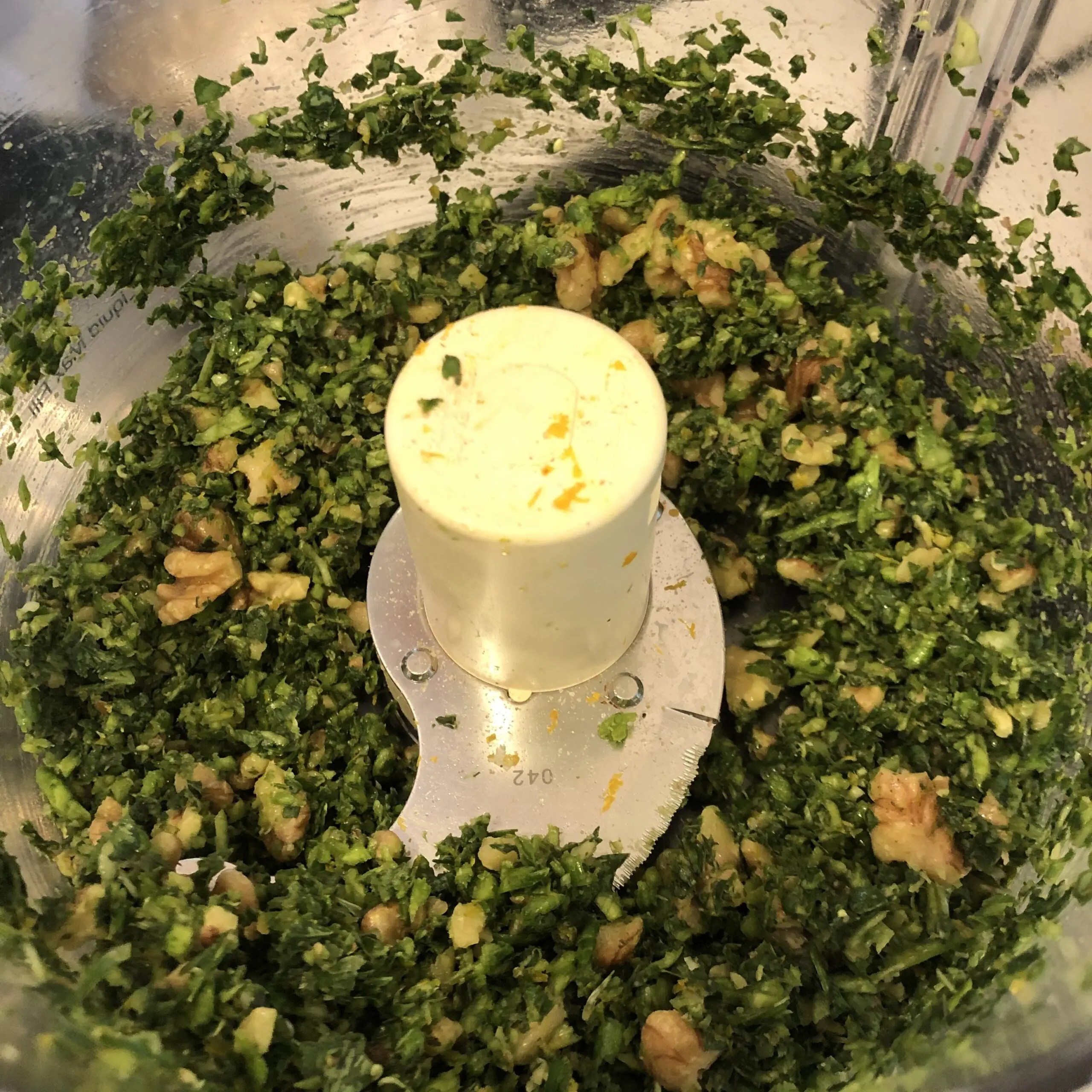 Garlic Scape and Basil Pesto with Walnuts and Orange Home Away Cafe