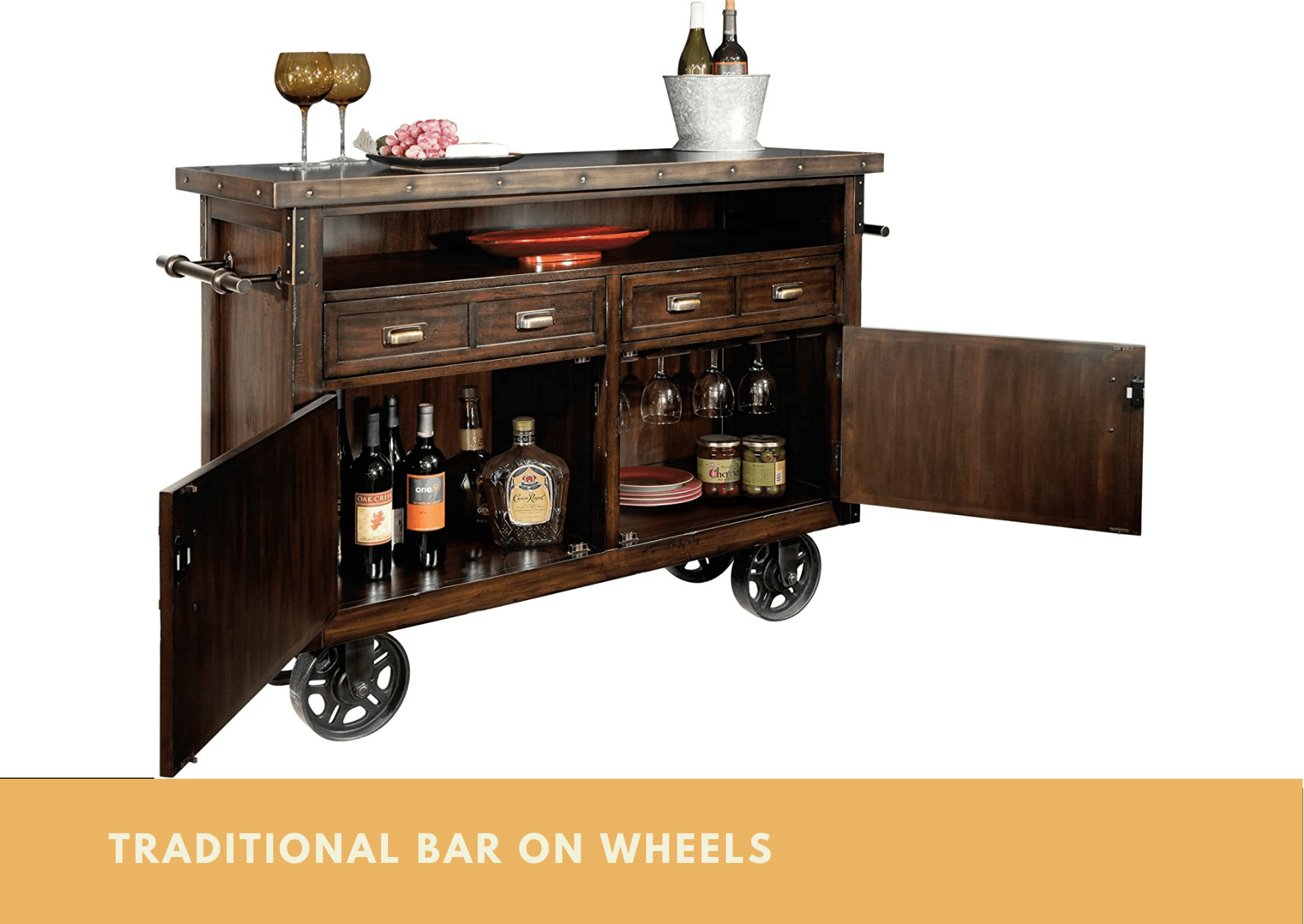 Traditional Bar On Wheels Home Bar Kit