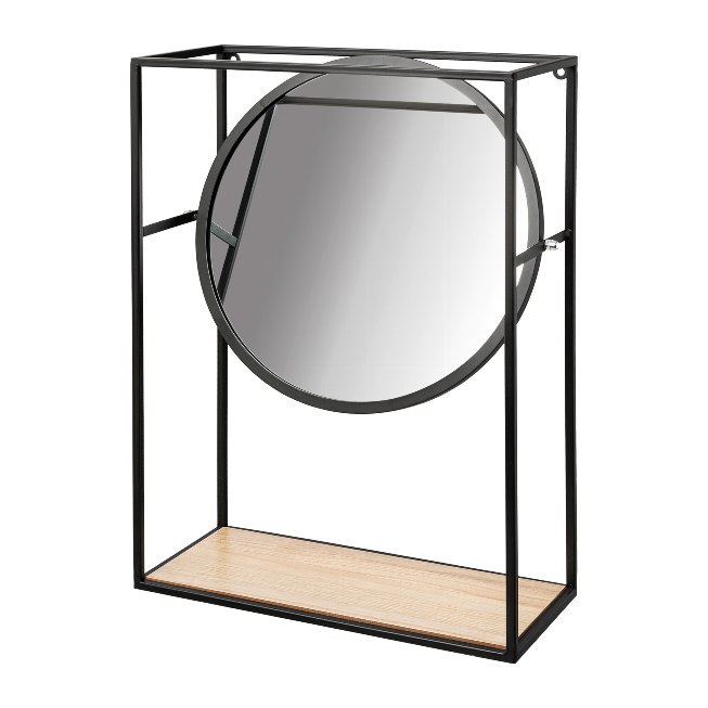 Metal Wall Shelf With Mirror,And Wooden Inlay Odense,