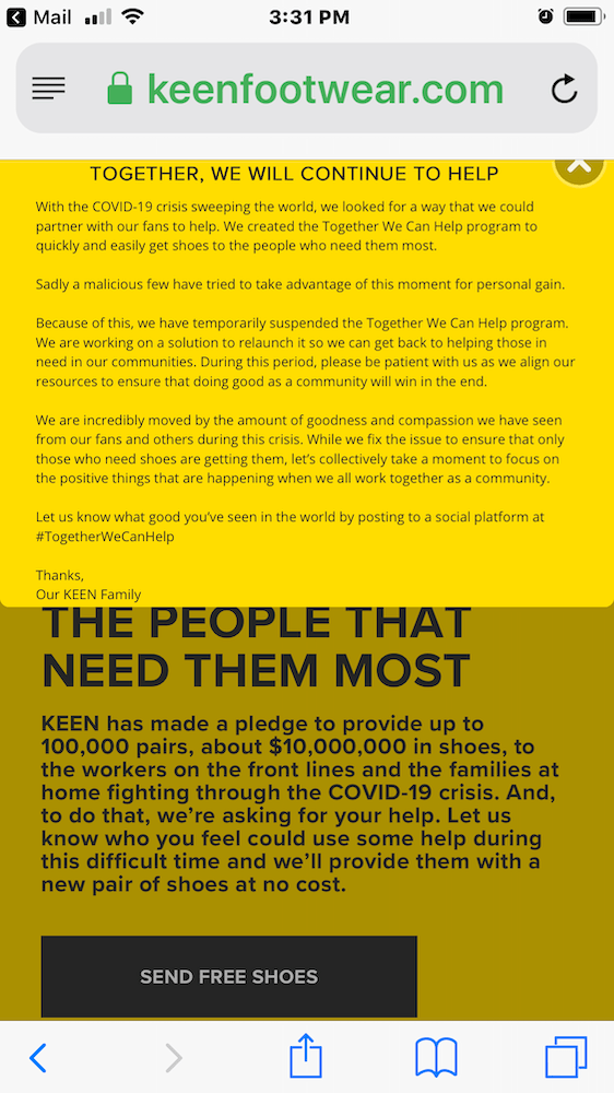 KEEN Footwear Steps Up Big With 100,000 Pairs Of FREE Shoes For COVID