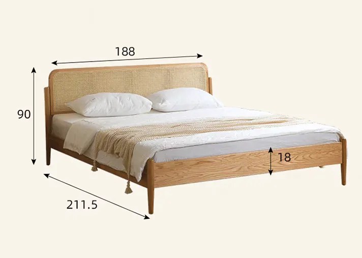 Basic Rattan Bed Oak Wood With Rattan Bed in Singapore