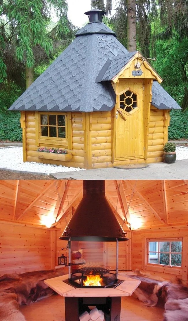 Finnish Grill House with sixsided BBQ grill table