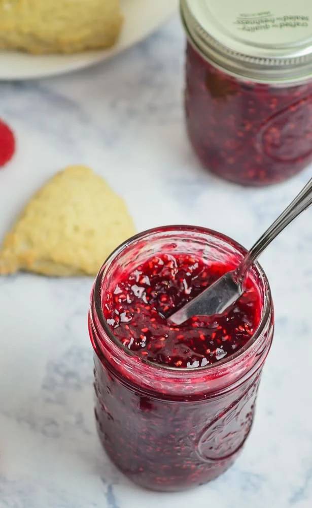 Small Batch Raspberry Jam Made in a Bread Machine Home in the Finger