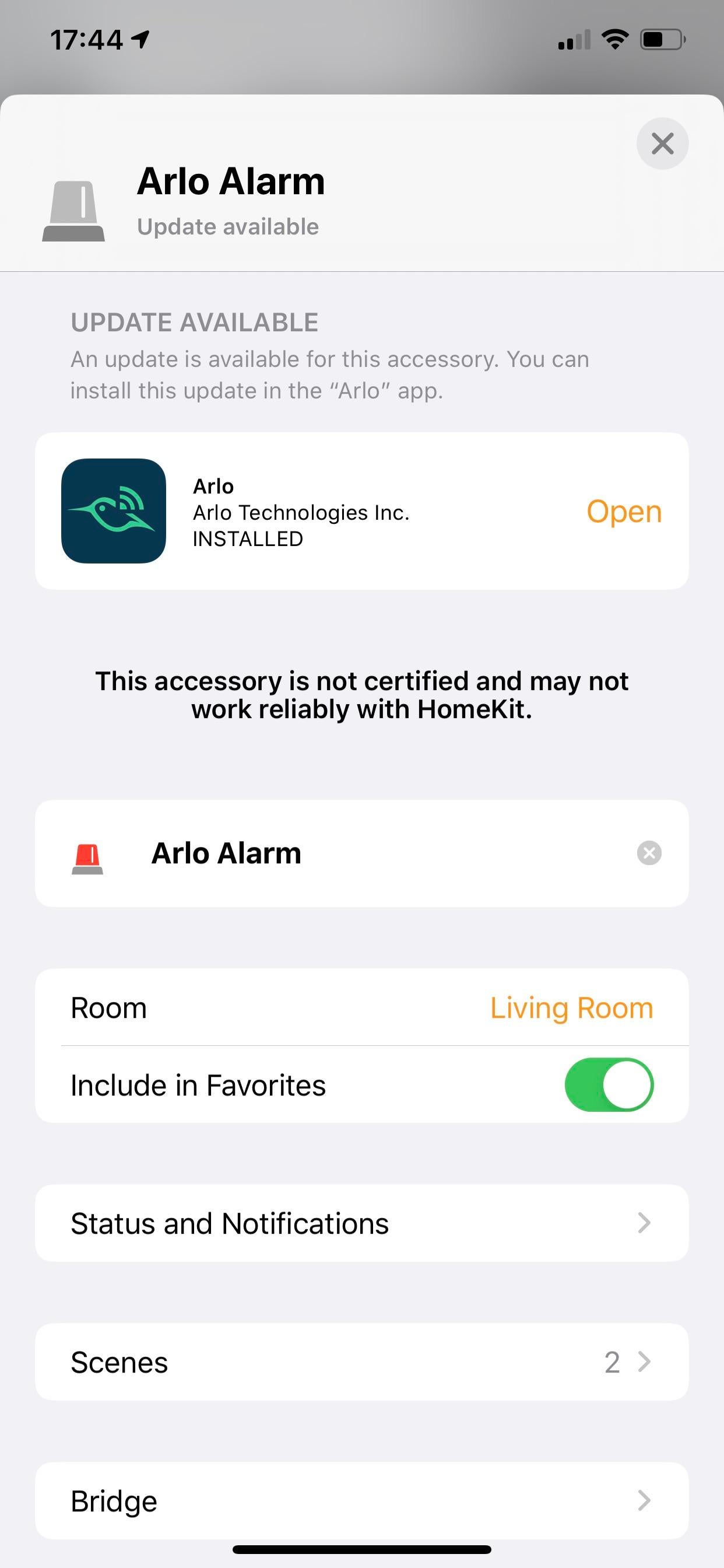 Homekit says I have Arlo update but nothing in the Arlo app • HomeKit