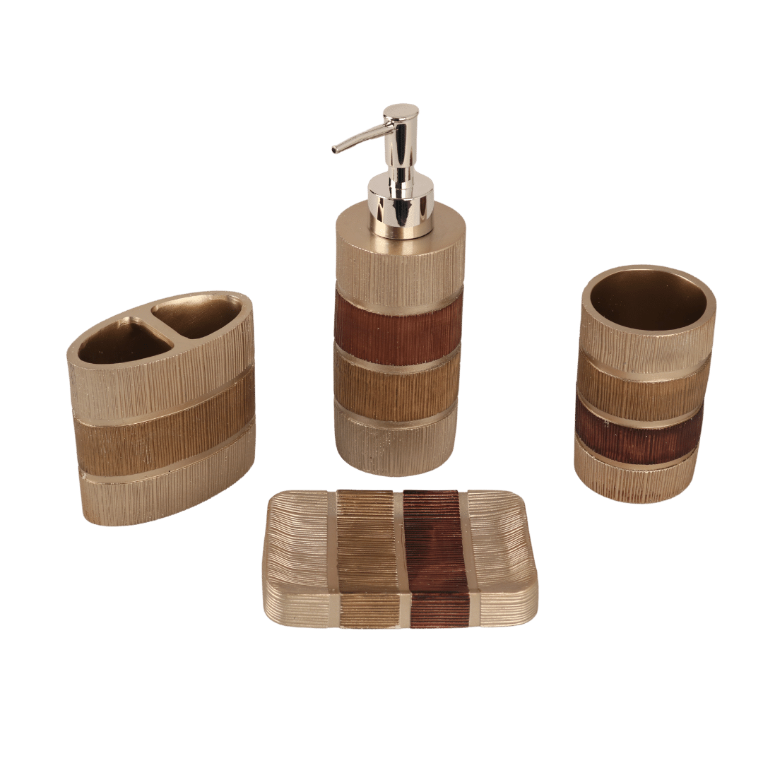 Brown stripe 4pc ceramic bathroom set Home Land Furnishings