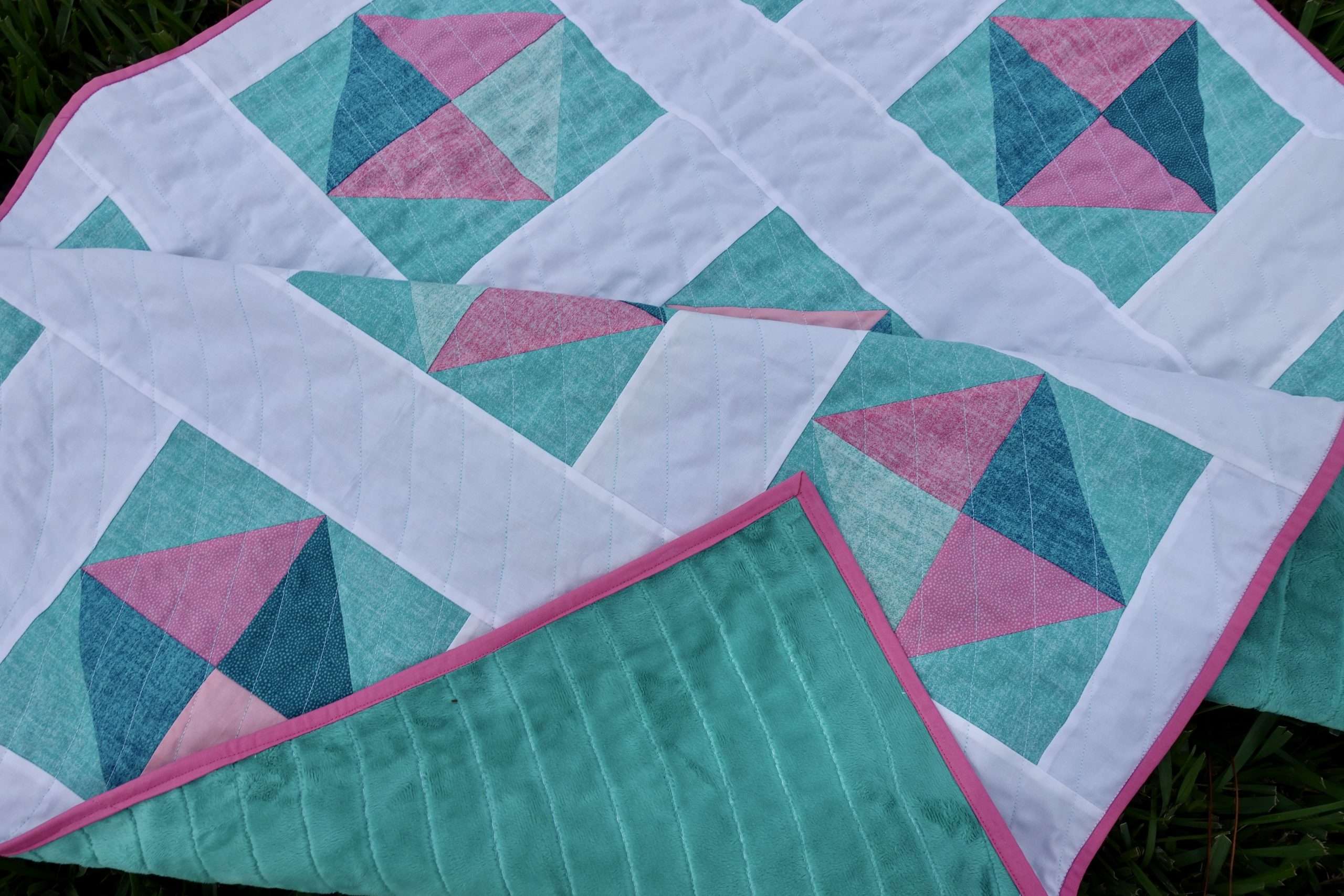 Pink and Green Solitaire Baby Quilt Homemade Emily Jane