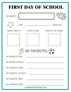 First Day of School Printables for Kindergarten » Homemade Heather