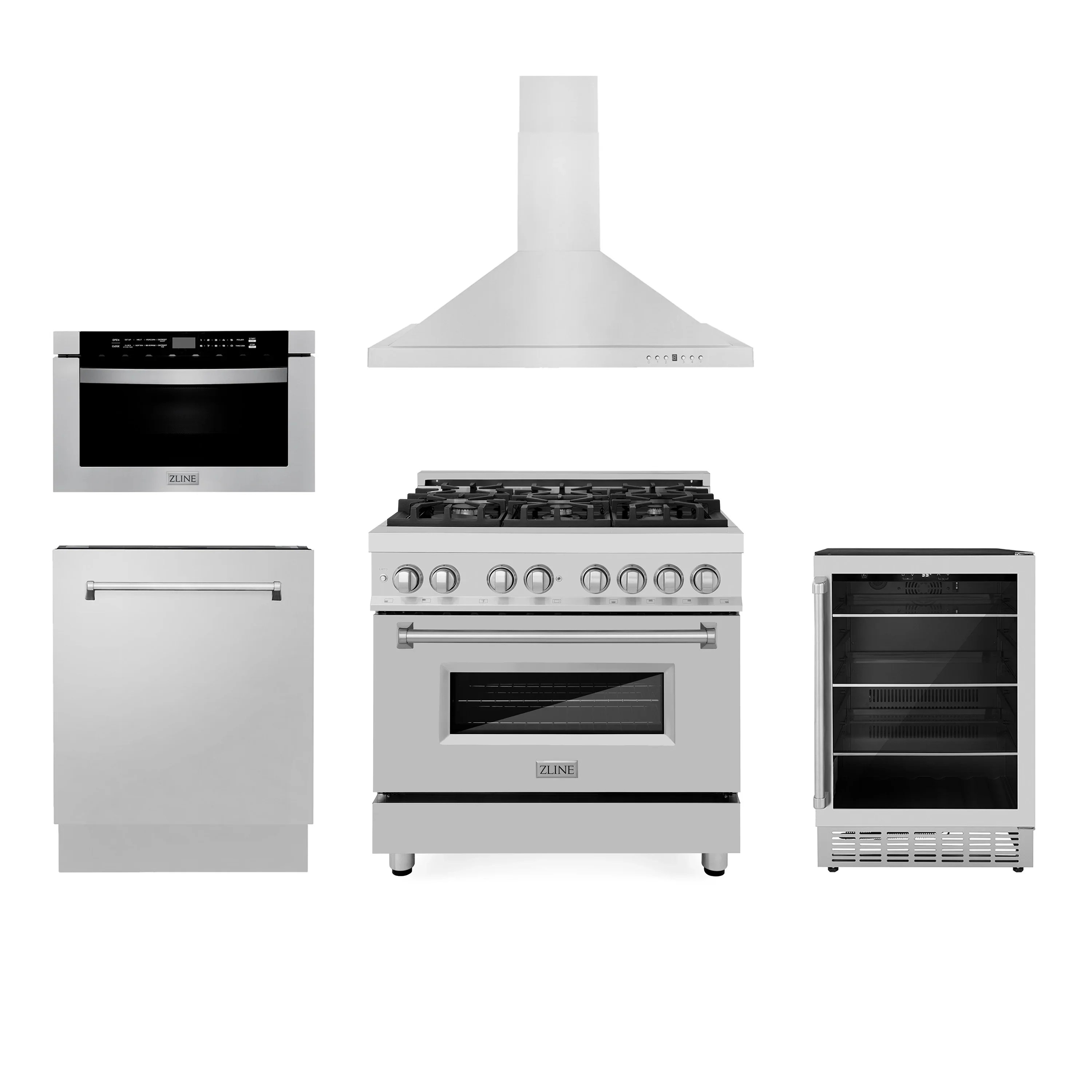ZLINE Appliance Package 36Inch Dual Fuel Range, Range Hood, Microwa