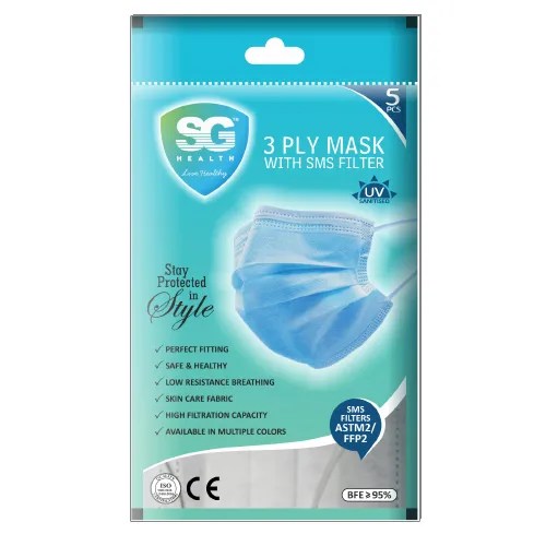 3 Ply Mask with SMS Filter 5 Pcs Homeoved