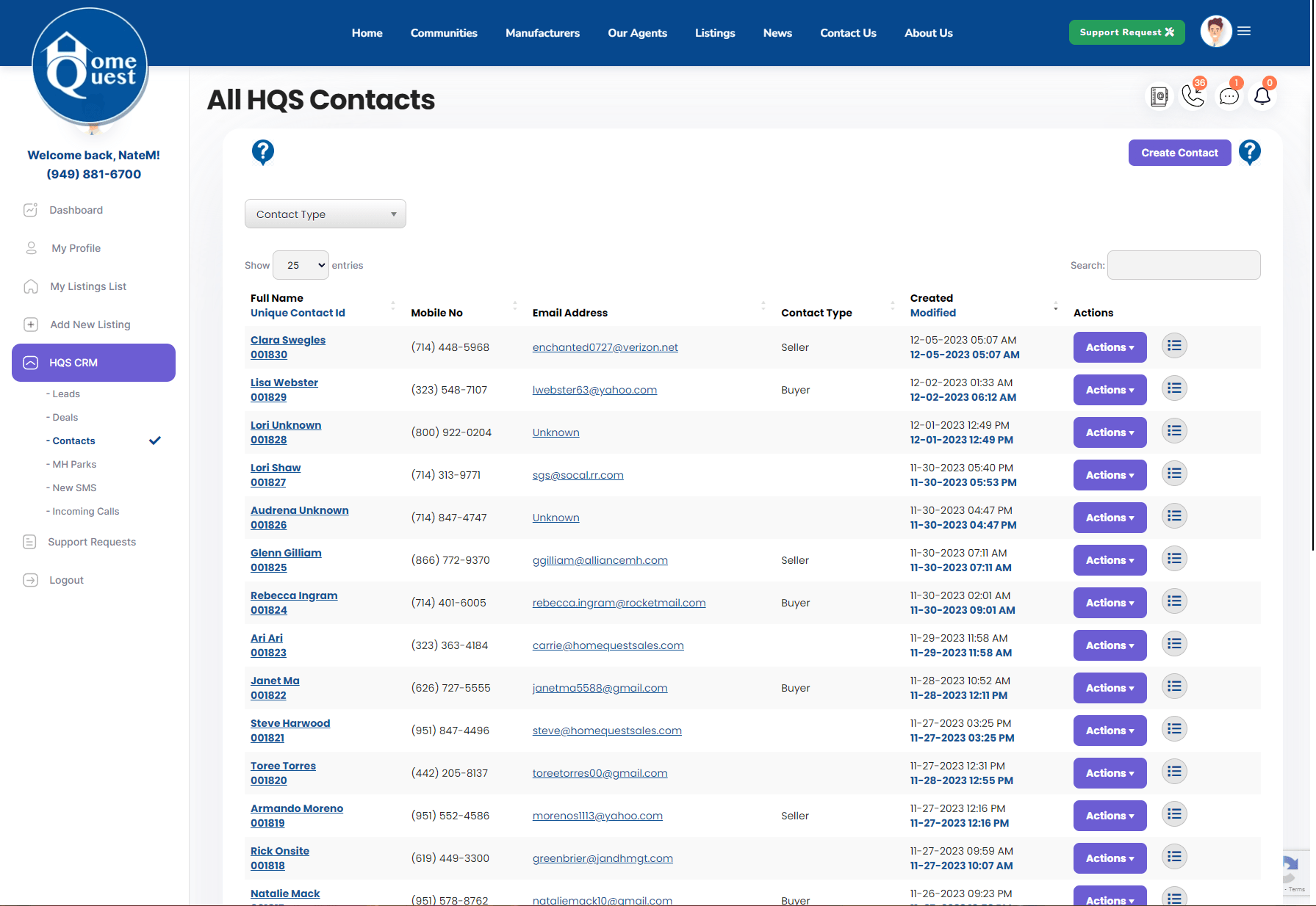 Contacts List HomeQuest