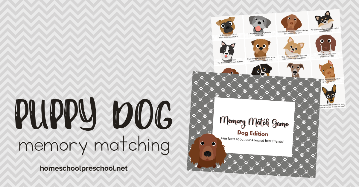 Free Printable Dog Memory Matching Game for Kids