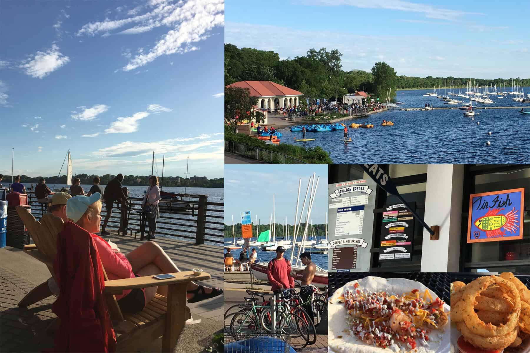 Summer has arrived at Lake Calhoun... walk, bike, sail your way to Tin Fish for great shrimp