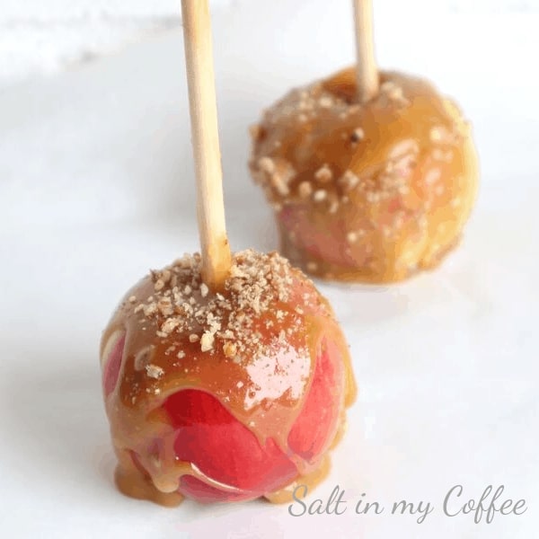 two sticks of paleo maple apples with caramel