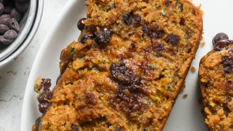 plate with a piece of healthy zucchini bread