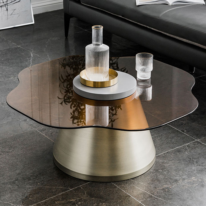 โต๊ะกลางห้องรับแขก Flower Designed Tempered Glass Coffee Table