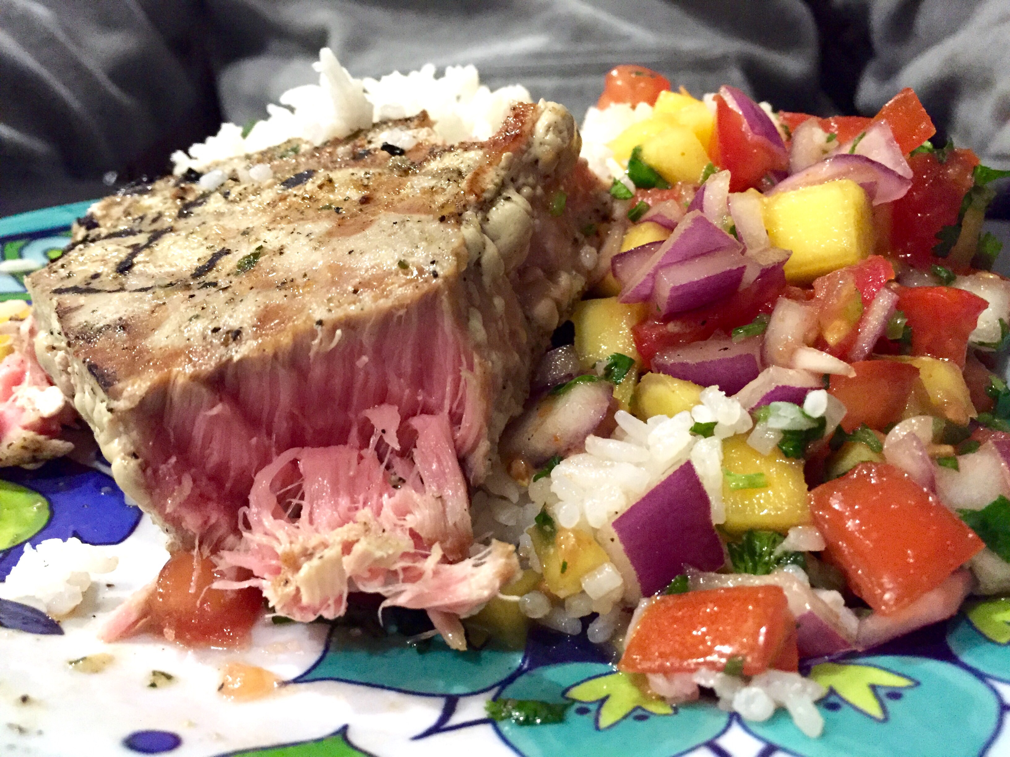 Grilled Tuna with Mango Salsa over Rice Home Sweet Home on Wheels