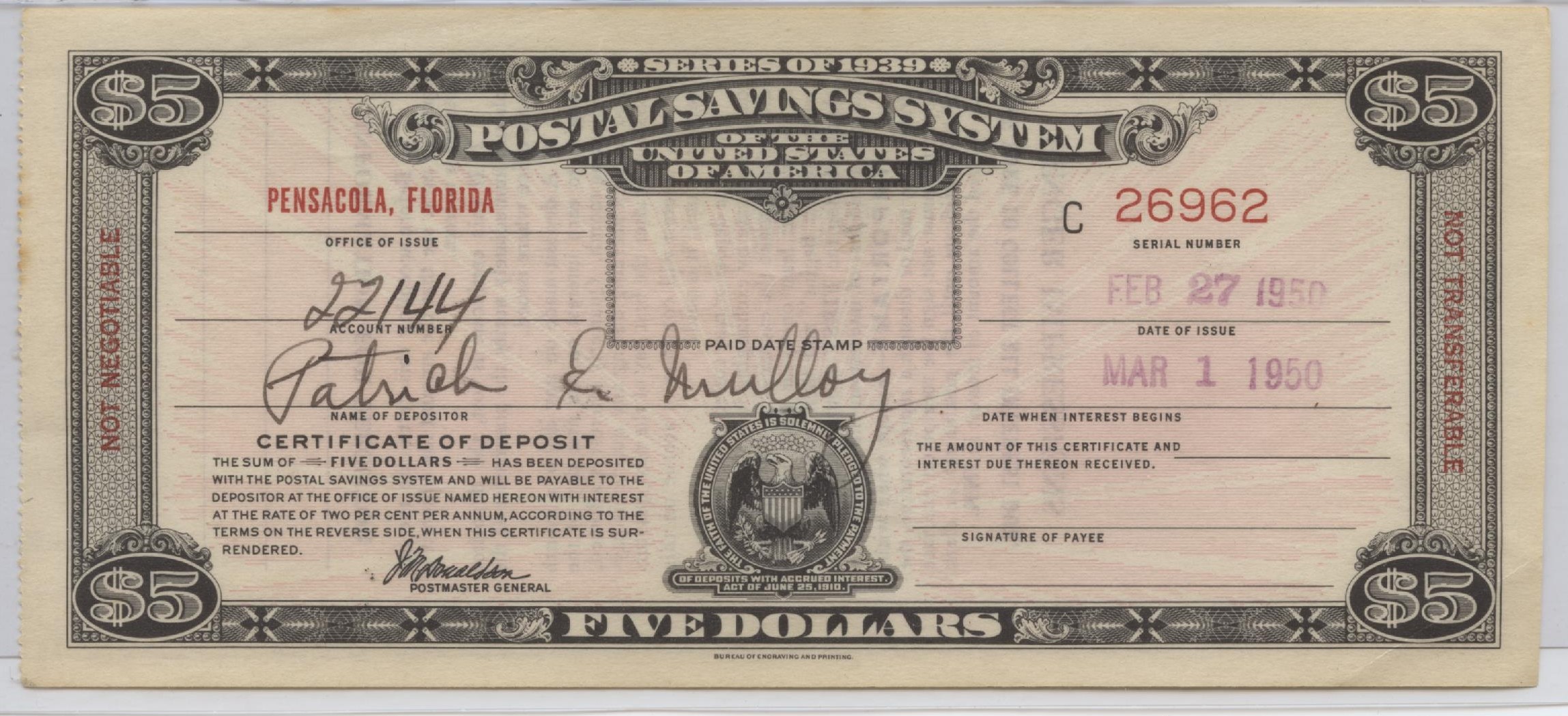 Postal Saving System Hometown Currency