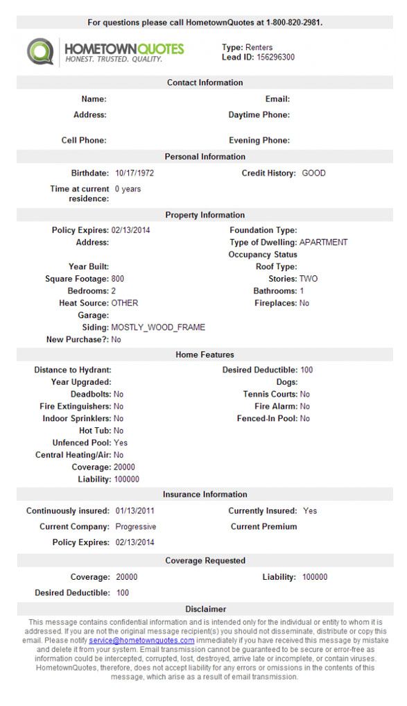 Sample Leads Hometown Quotes