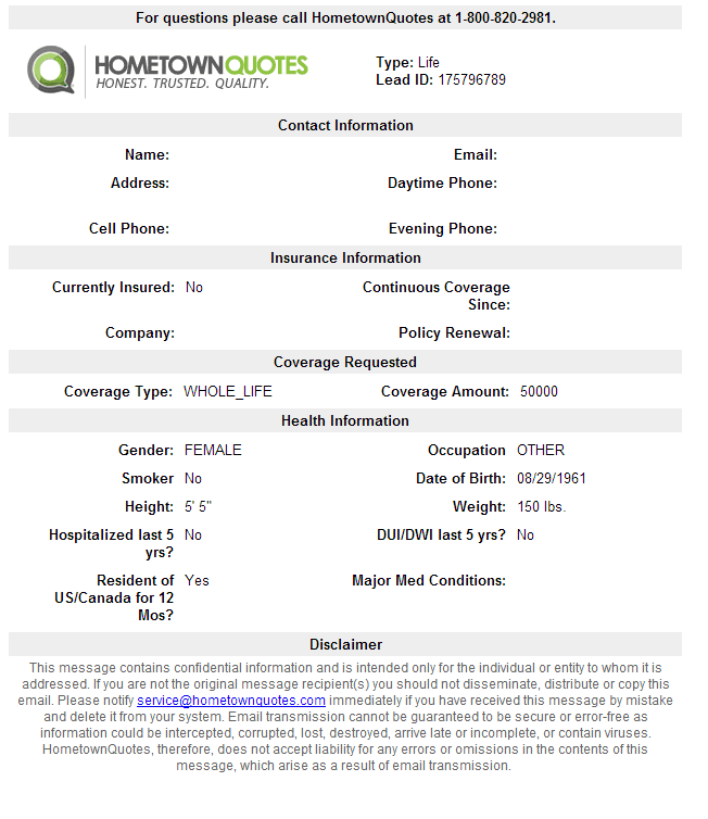 Life Insurance Leads Hometown Quotes