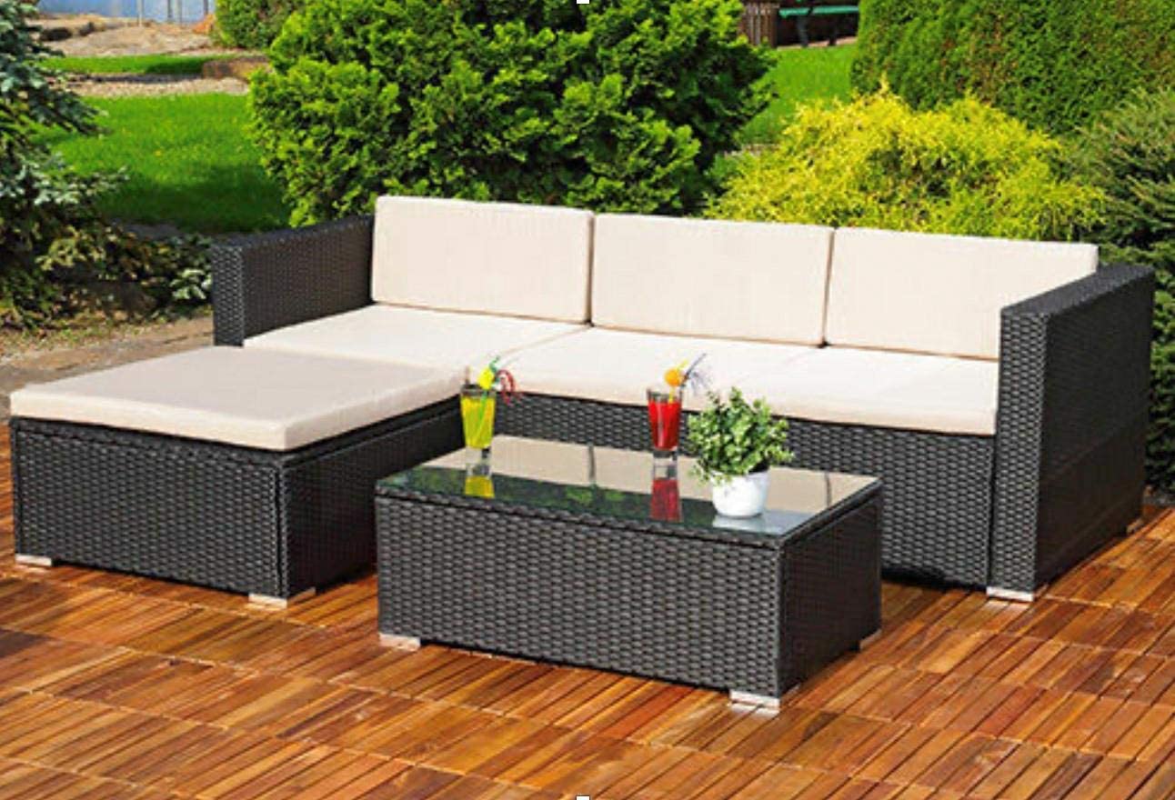 Rattan Garden L Shaped Sofa Furniture Sets Includes Table & Cushions