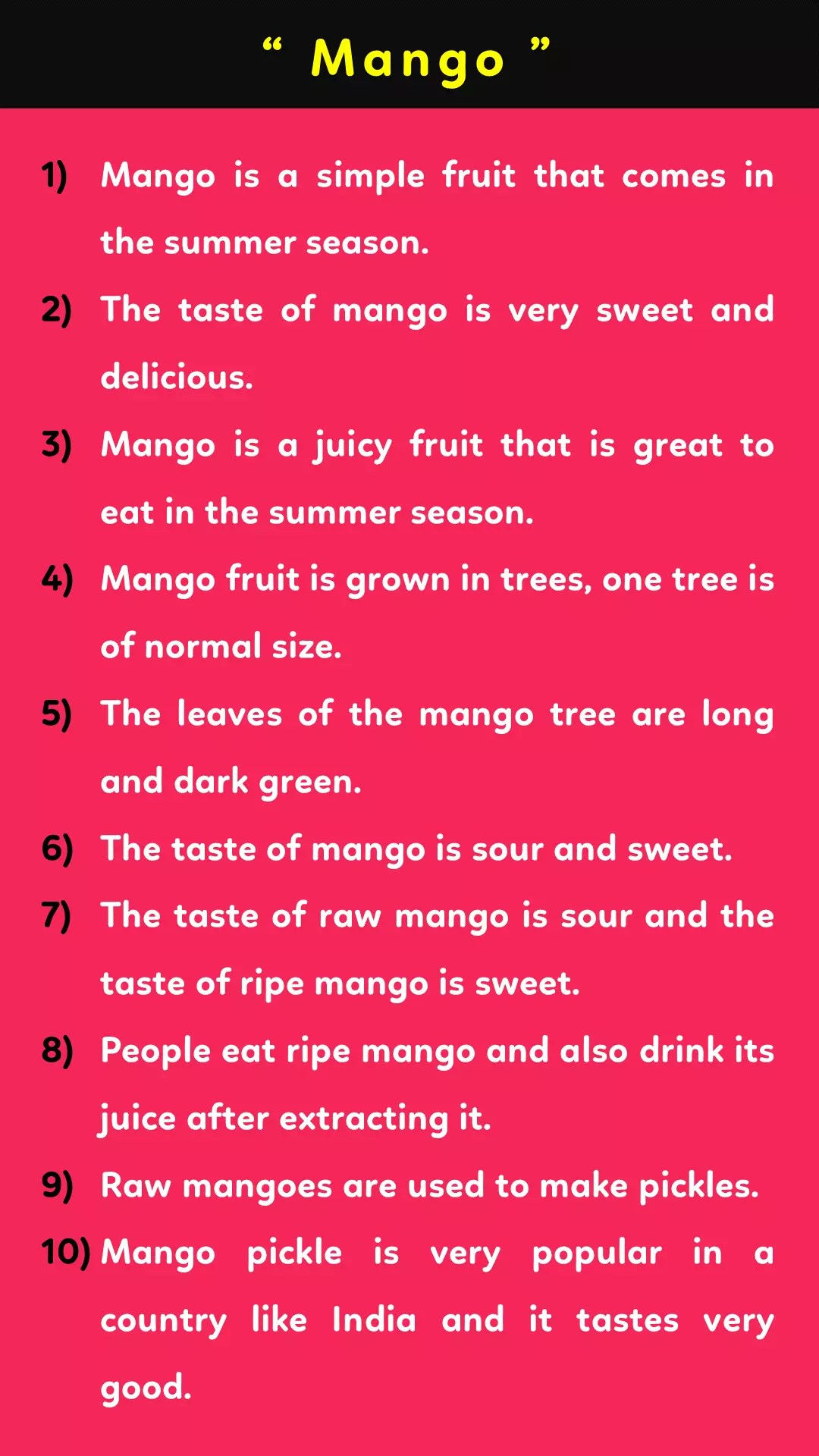10 lines on Mango in English Best for classes 1, 2, 3 & 4