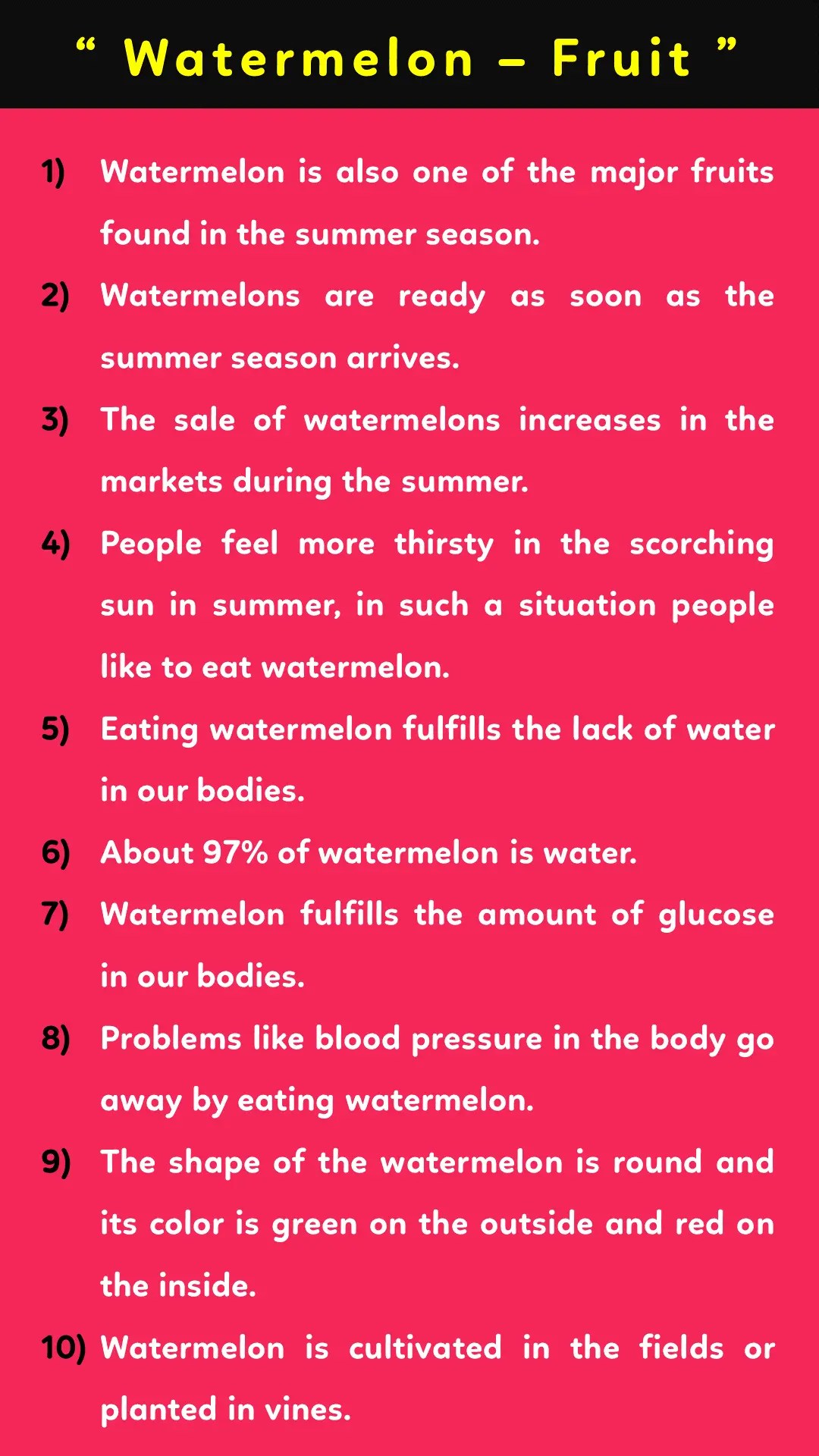 10 lines on Watermelon in English Best for class 2, 3 & 4