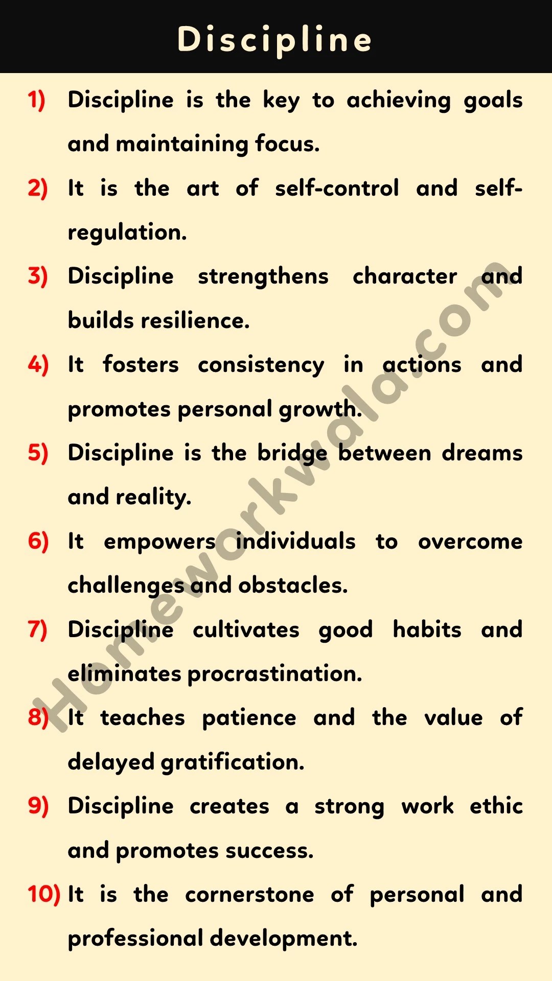 10 lines on Discipline Best for class 1,2,3,4,5,6