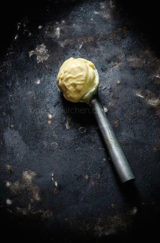 NoChurn Peanut Butter and Mango Ice Cream