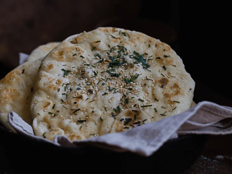 Naan Finished With Chives and Sesame Seeds
