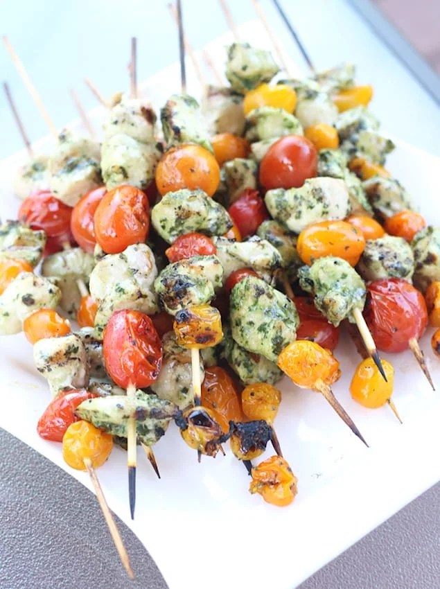 Grilled Pesto Chicken and Tomato Skewers