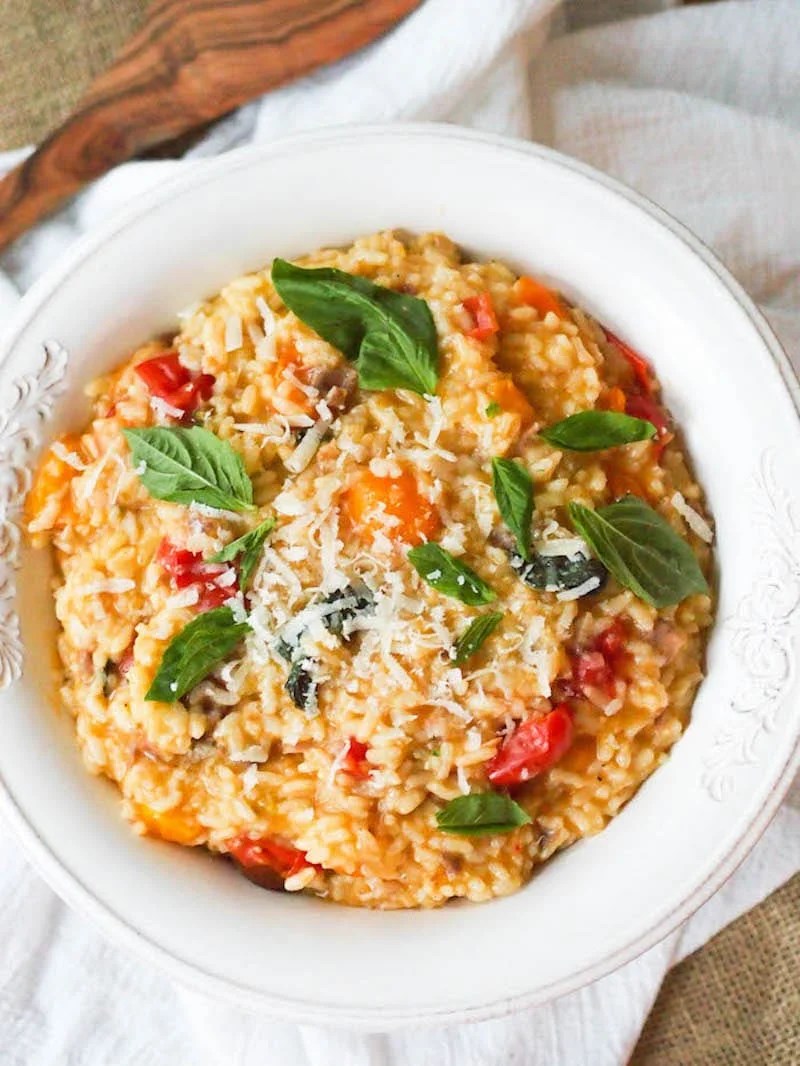 Creamy Tomato Basil Risotto with Prosciutto