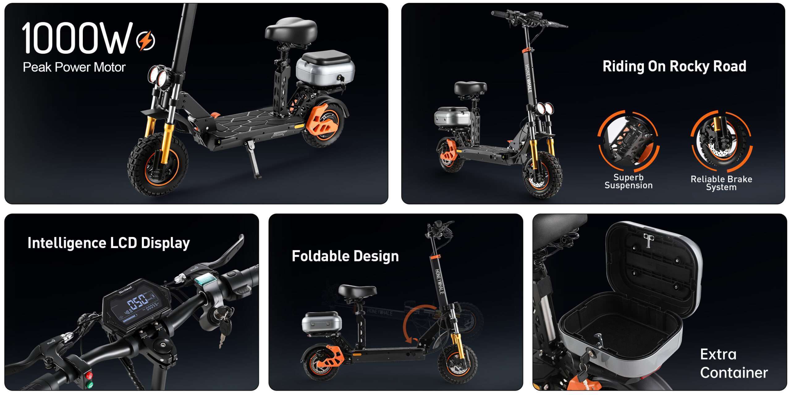 63KM/H AllTerrain Tire Seated Key Lock Electric Scooter H3 HONEY WHALE