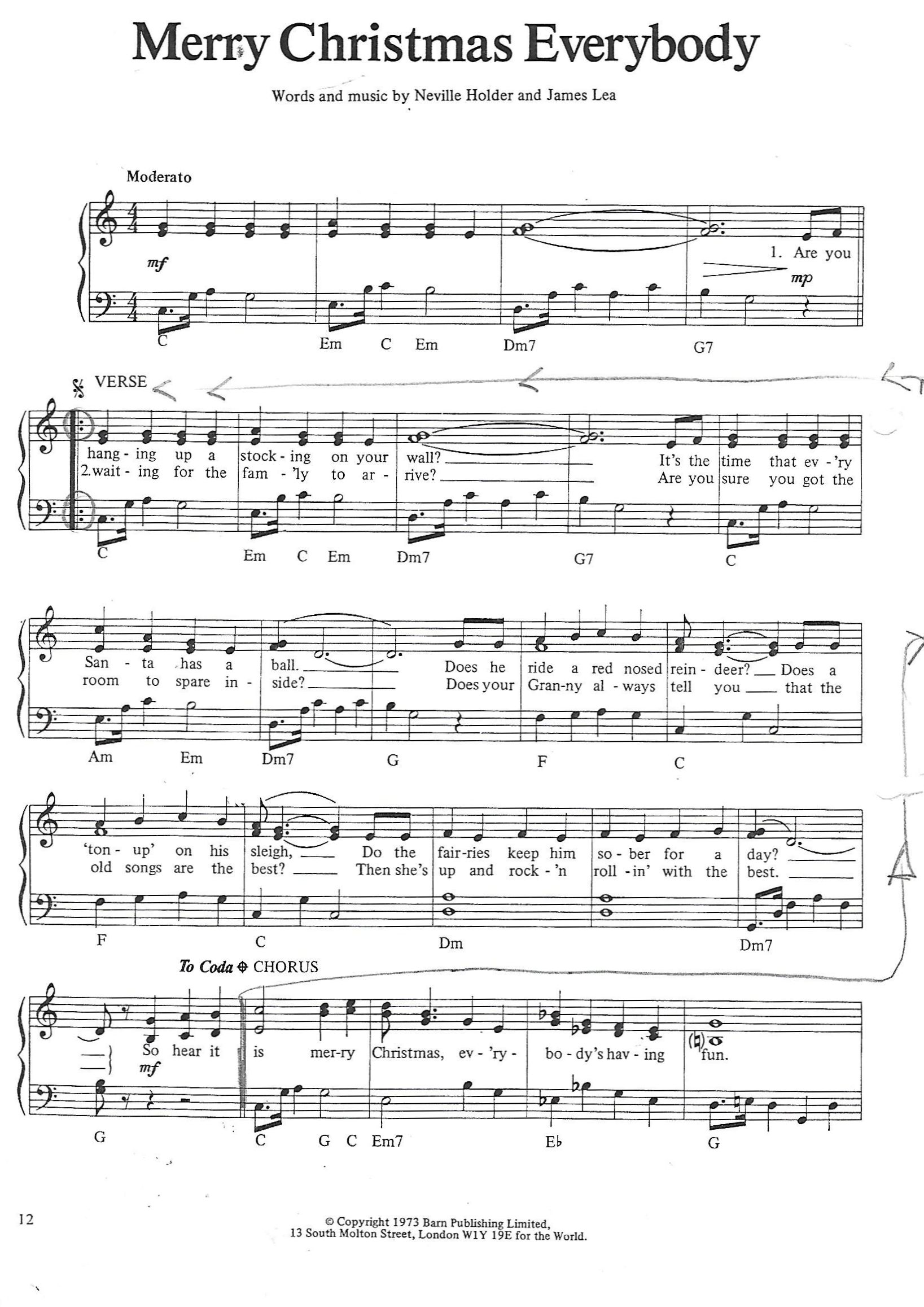 Merry Christmas Everybody SHEET MUSIC