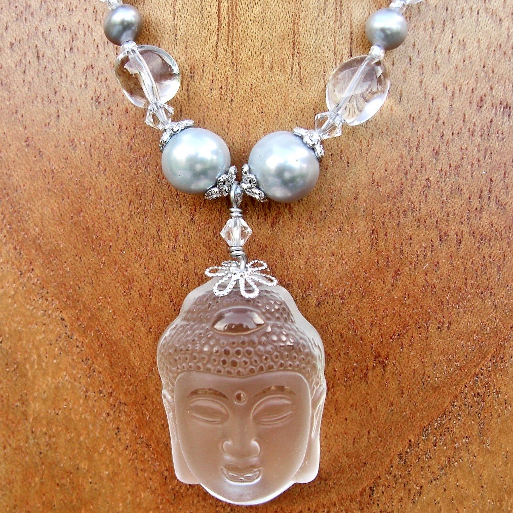 Quartz Crystal Buddha Head Necklace Honoring the Sacred