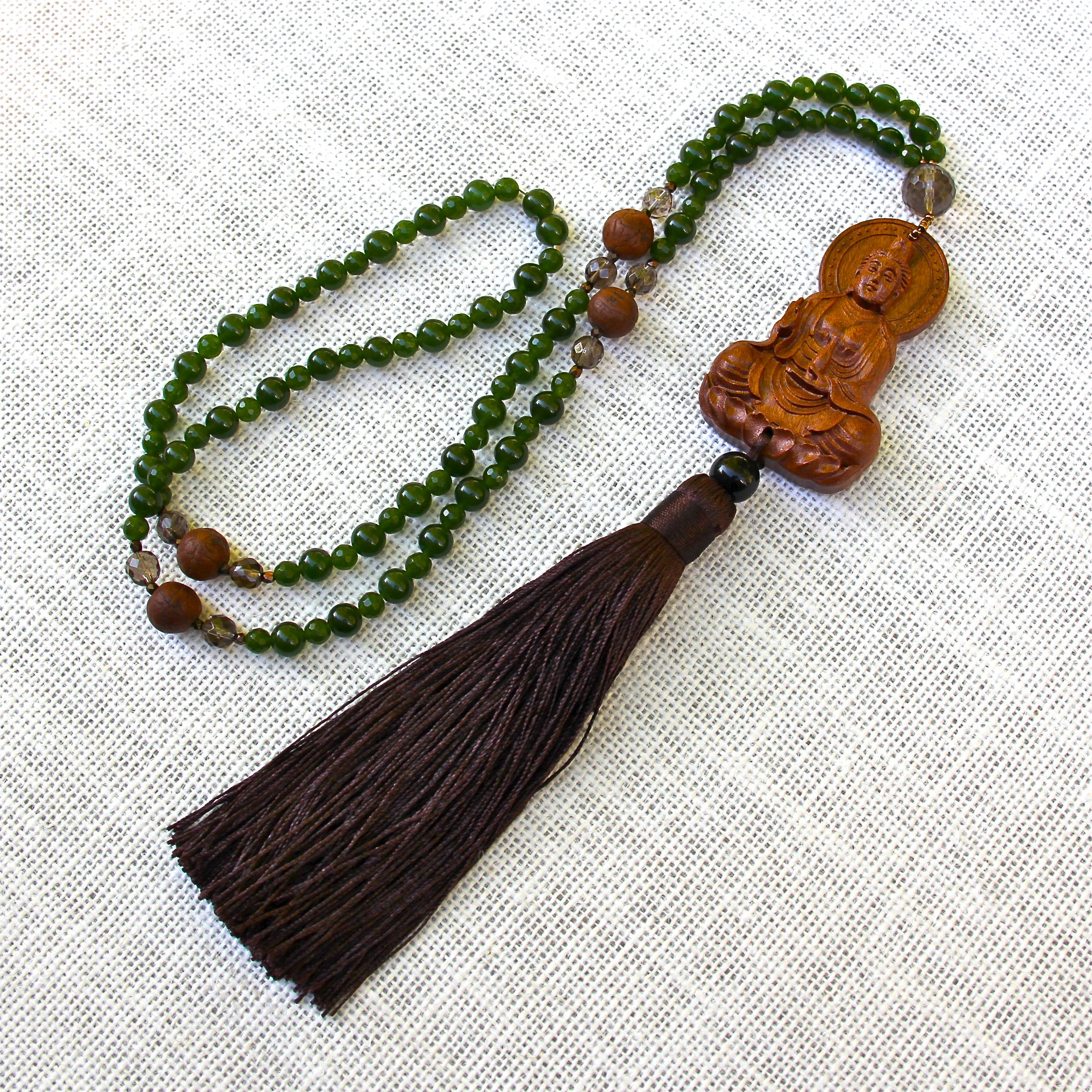 Jade and Carved Kuan Yin 108 Mala Honoring the Sacred