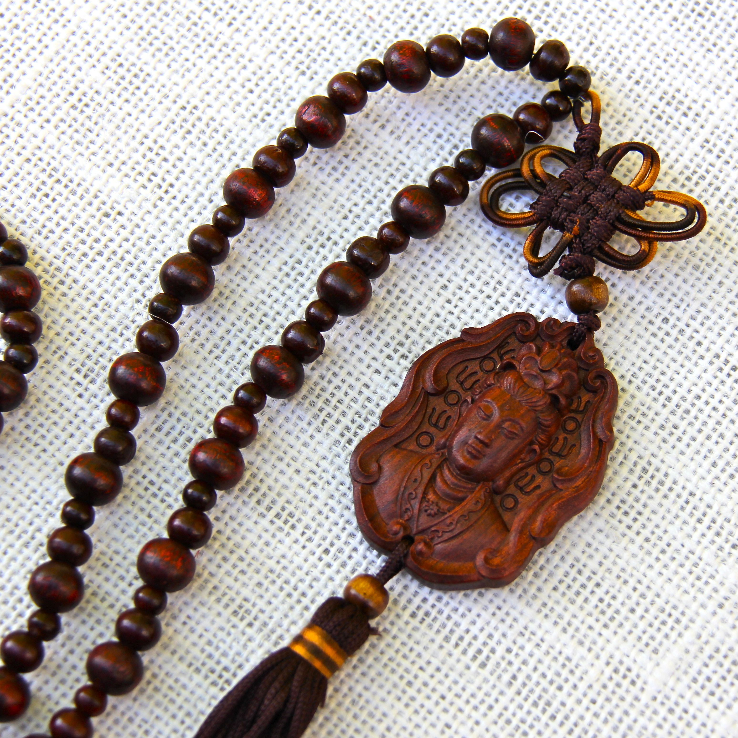 Rosewood Kuan Yin 108 Bead Mala Honoring the Sacred