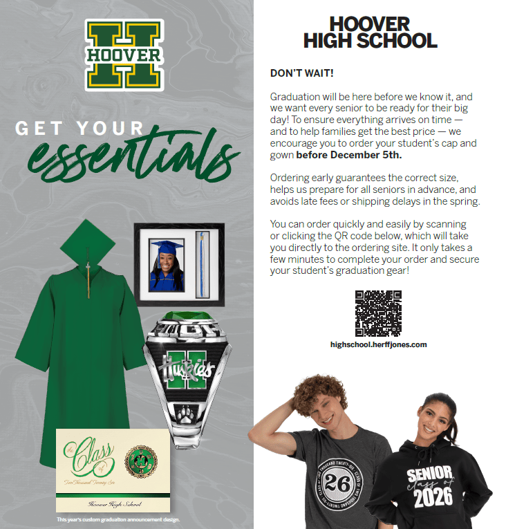 Hoover Class of 2026 Graduation Order Reminder Hoover High School