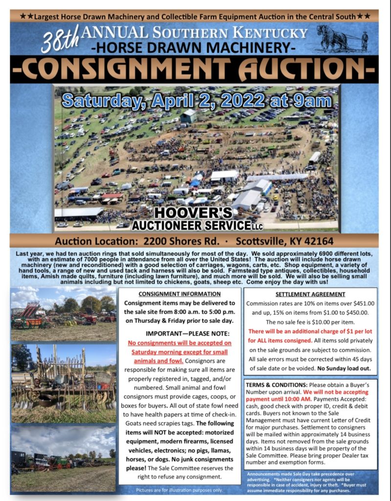 38th Annual Southern KY Consignment Auction Hoover's Auctioneer Service