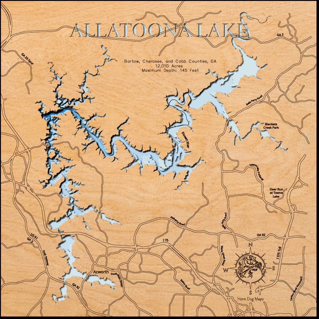 Allatoona Lake in Bartow, Cherokee, and Cobb Counties, GA Horn Dog Maps