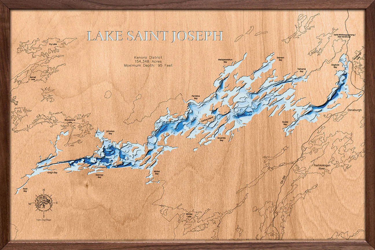 Lake Saint Joseph in Kenora District, Ontario Horn Dog Maps