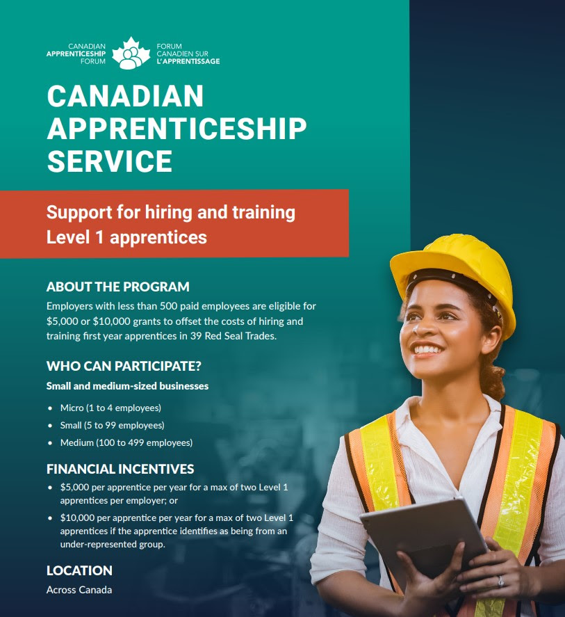 NEW Canadian Apprenticeship Service Grant Employers receive up to