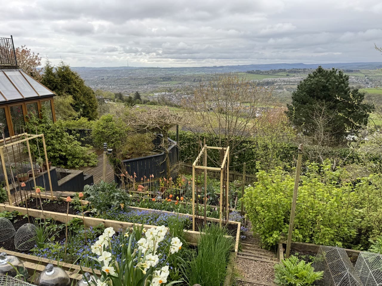 the vegetable and cutting garden at Scape Lodge overlooking the Pennines
