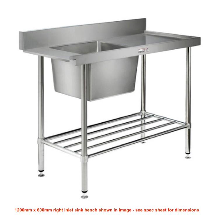 Simply Stainless Dishwasher Inlet Bench Right 2100x700mm Single Sink Piped Under Shelf