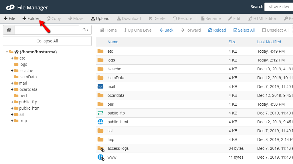 Managing web files via the File Manager integrated into cPanel HostArmada