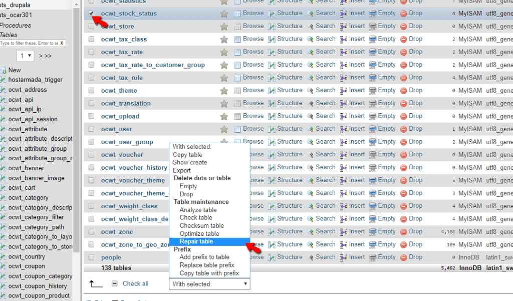 Repairing and Optimizing your database using phpMyAdmin HostArmada