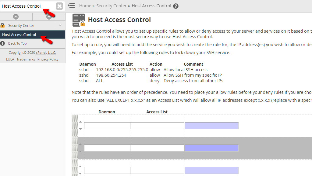 Using the Host Access Control feature in the WHM HostArmada