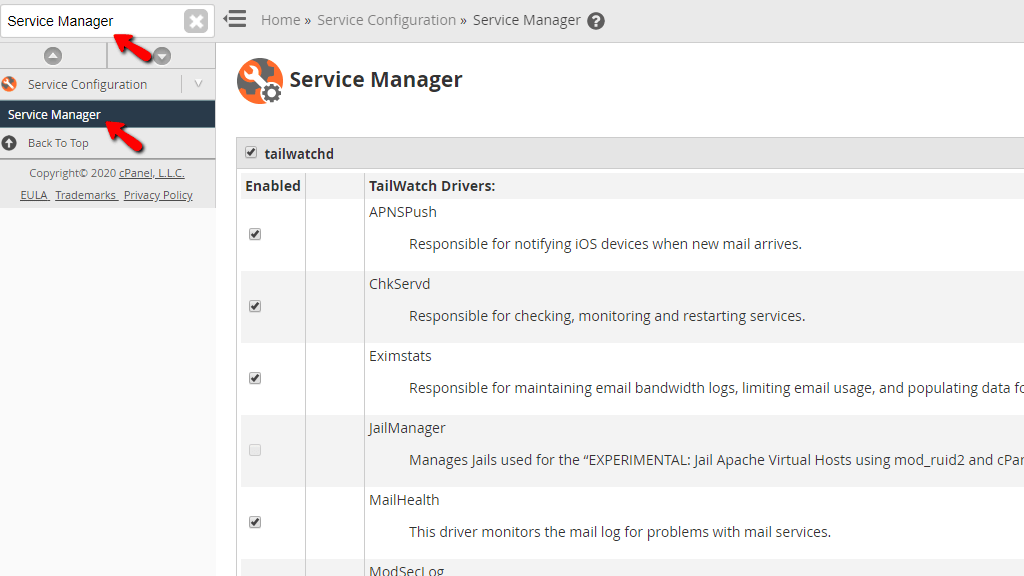 Using the Service Manager feature in WHM HostArmada