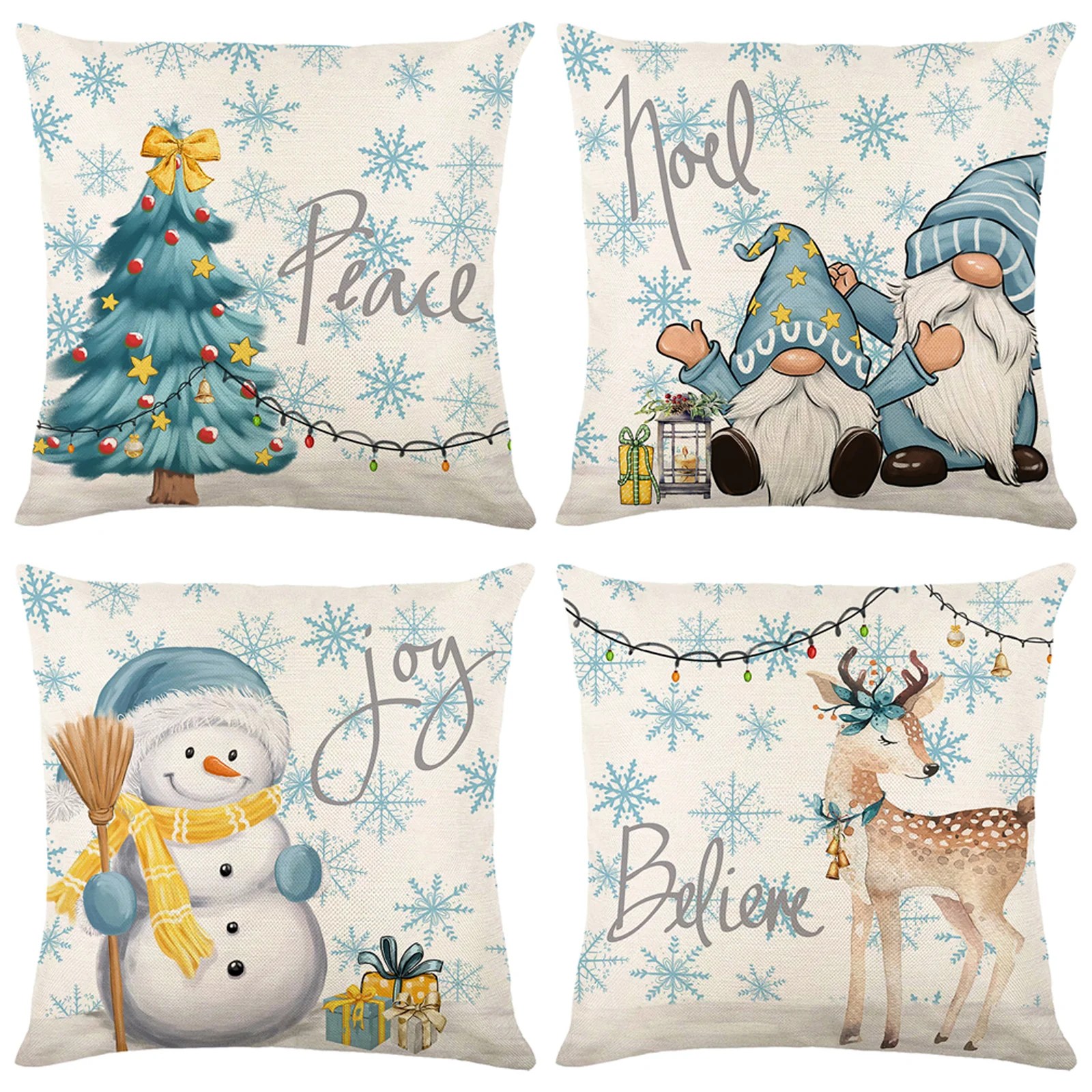 DJZCLS2, HOSTECCO Blue Christmas Throw Pillow Covers 18x18 inch Set o
