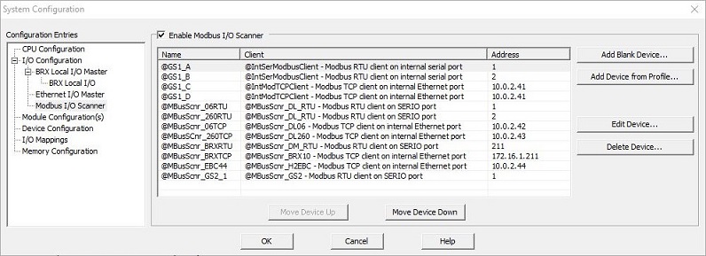 Modbus I/O Scanner Configuration
