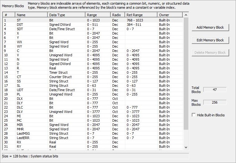 Memory Configuration for Blocks
